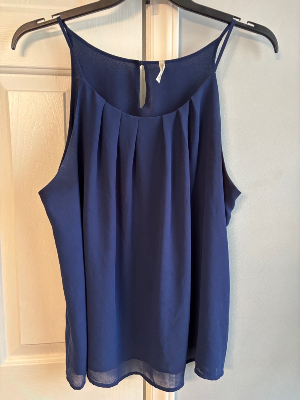 Navy Sleeveless Pleated Women's Tank Top